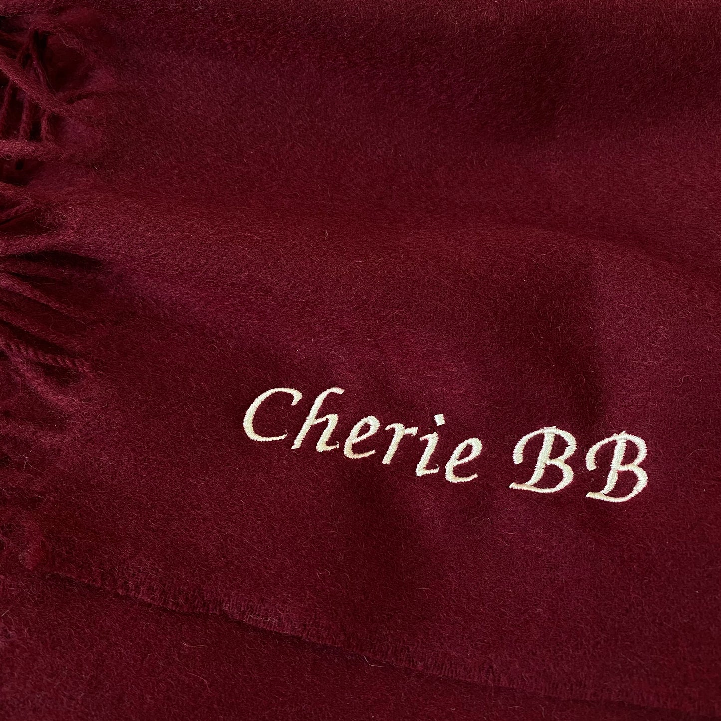 【客製化禮物】客製刺繡名字 純羊毛 酒紅色圍巾 聖誕禮物