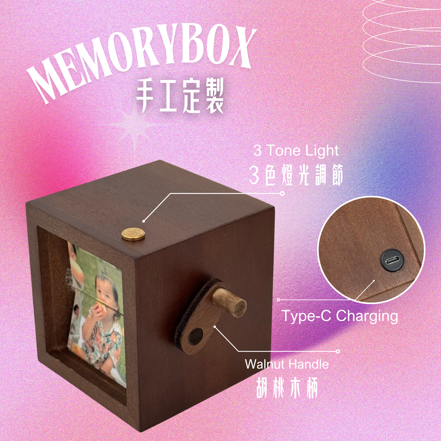 【免費刻字】手搖摩天輪照片寶盒 旅行記錄 情侶週年禮物 朋友禮物 翻頁發光客製照片機